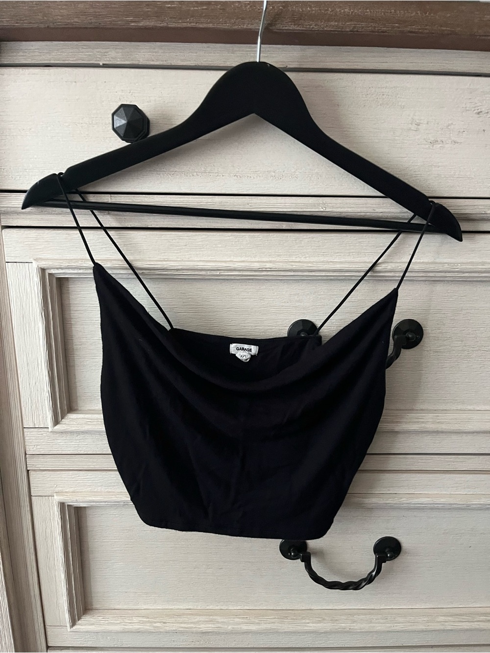 Garage Black Cowl Neck Cropped Spaghetti-Strap Cami
